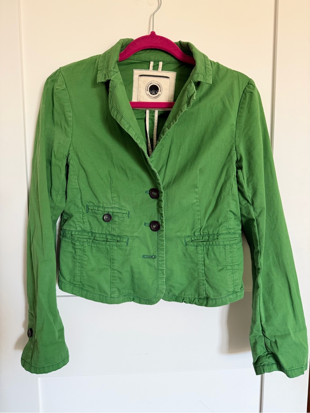 Green Cotton Tailored Blazer Jacket by Daughters of the Liberation Anthropologie